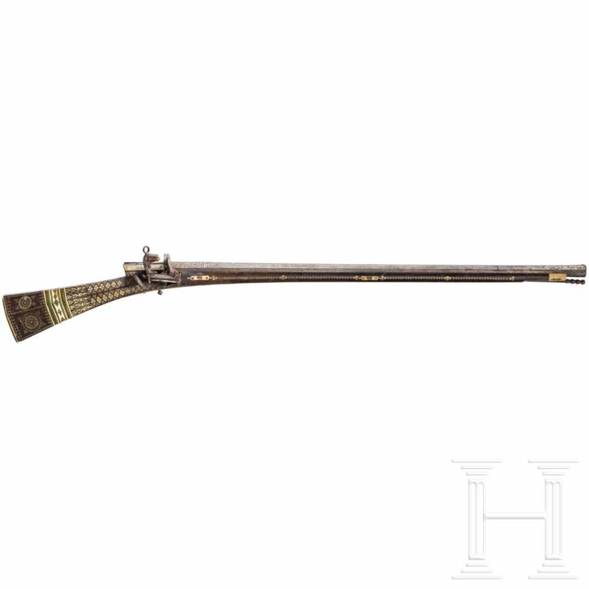 An Ottoman miquelet-lock rifle (tufek), 1st half of 18th centuryOctagonal, swamped barrel of rose