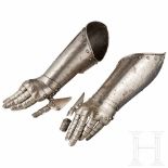 A German/French pair of gauntlets for cuirassiers, circa 1620Long cuff with a small elbow made