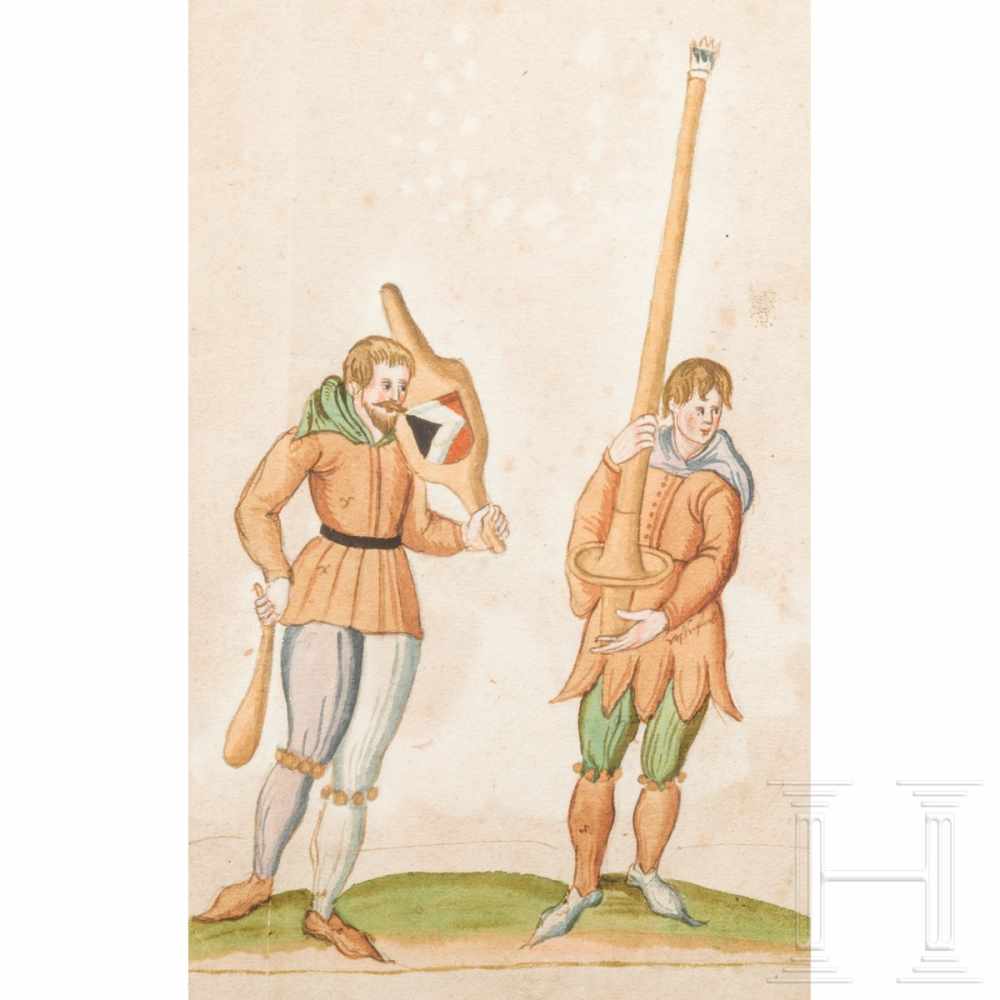 Five drawings from a South German book on tournaments, 1st half of the 16th centuryDrei - Image 6 of 7