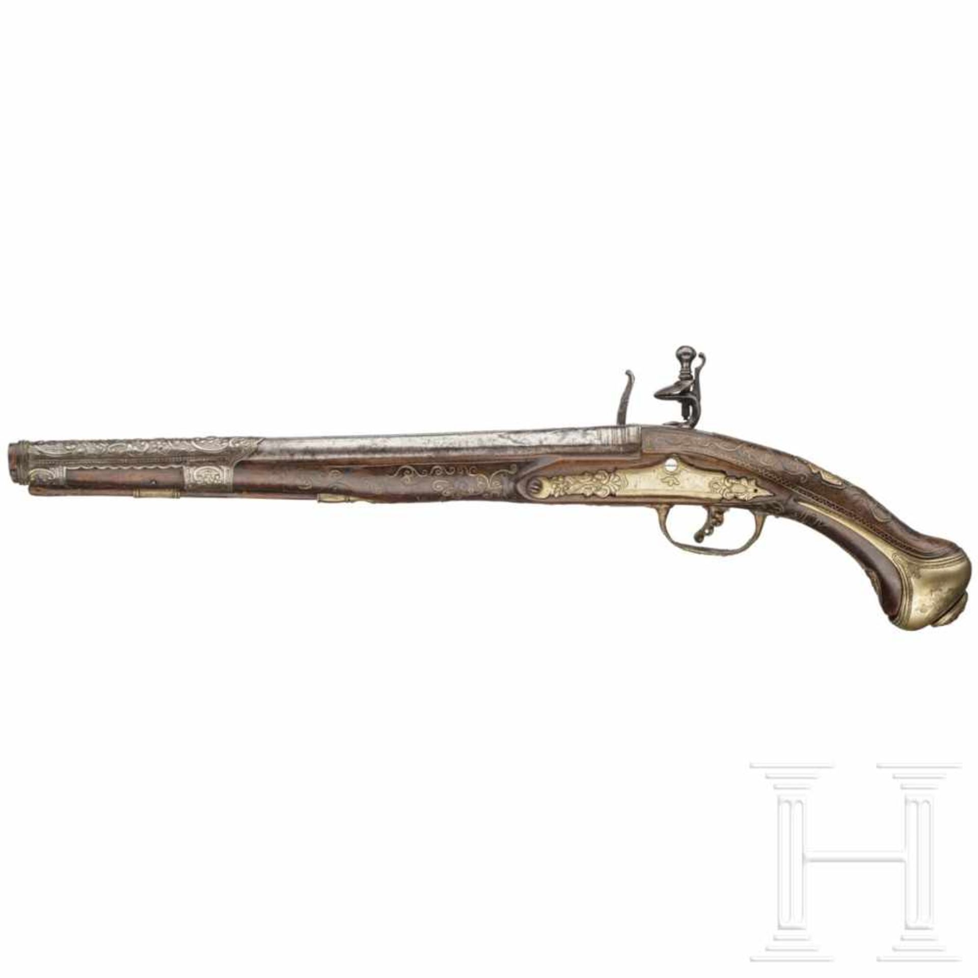 A Balkan-Ottoman flintlock pistol, 18th centuryÜber der Kammer geschnittener, glatter Lauf im - Bild 2 aus 3
