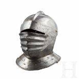 A South German closed knightly helmet, circa 1520 and laterThe skull forged in one piece. The narrow
