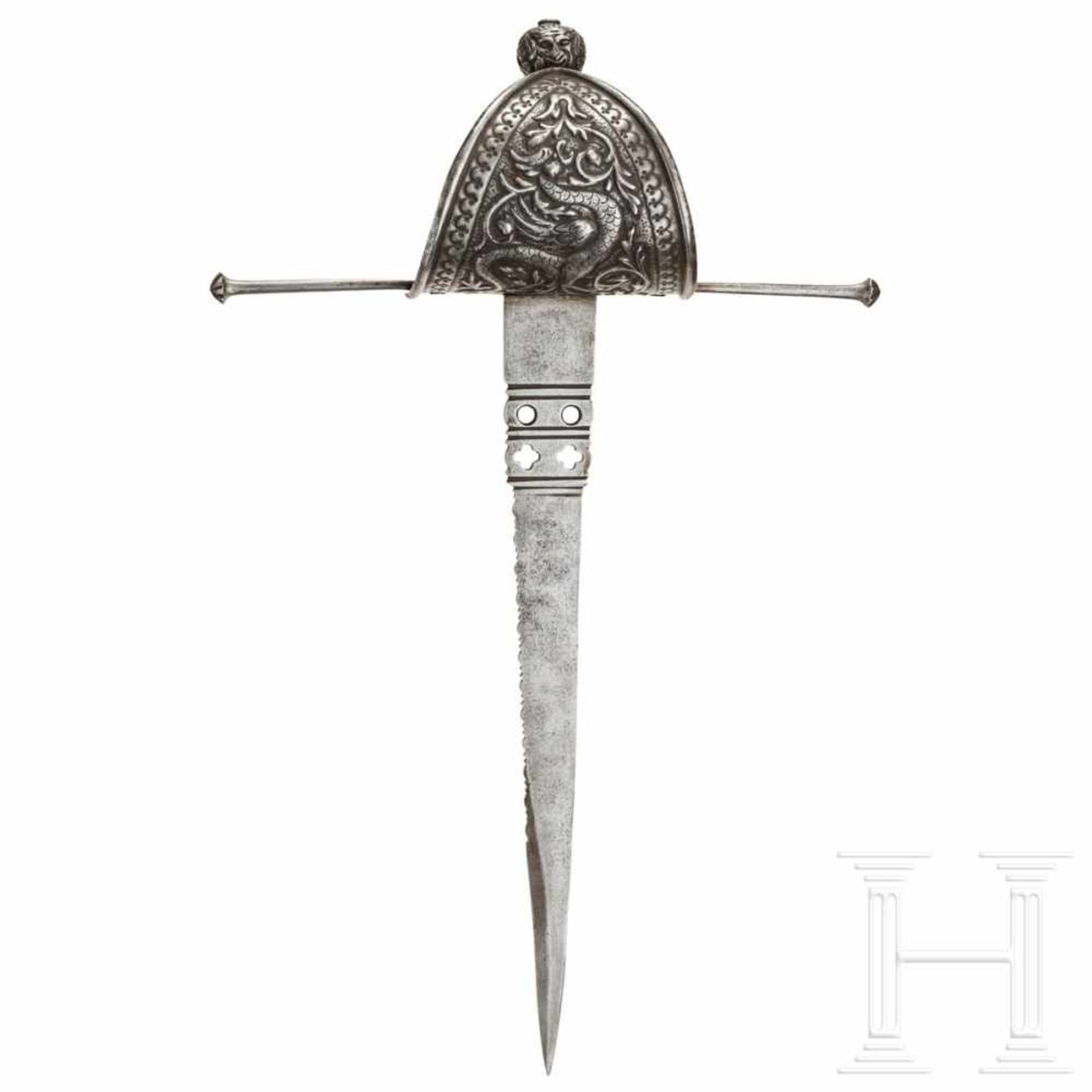 A left-hand dagger, ca. 1700Zusammengesetzt aus originalen und neuen Teilen. Kräftige, glatte und