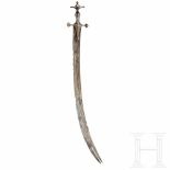 An Indian tulwar with zulfiqar-like blade, circa 1800Strong curved blade with multiple fullers on