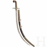 A silver-mounted Ottoman shamshir, circa 1800Strongly curved, slender single edged blade of fine