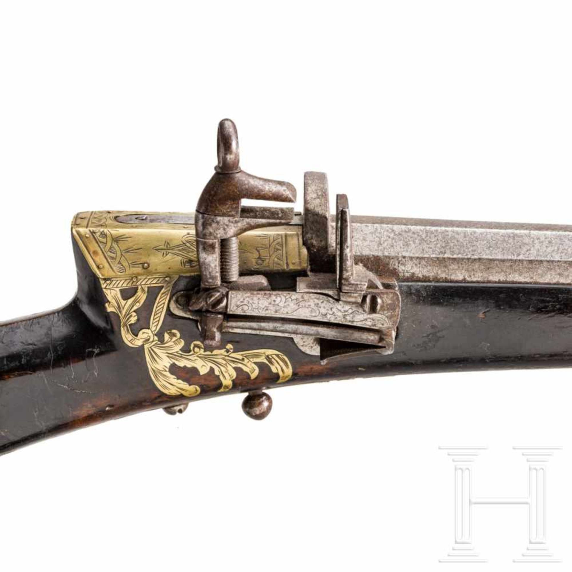 An Ottoman miquelet rifle (tüfek), 18th centuryAchtkantiger, siebenfach gezogener Lauf aus - Bild 3 aus 3