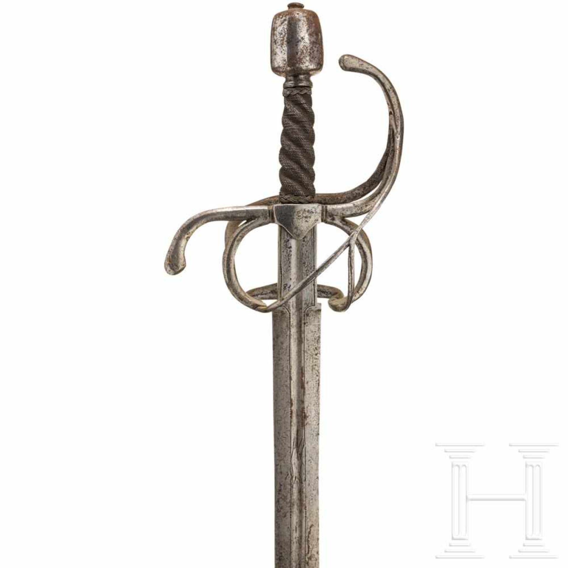 A German small-sword, circa 1600Breite, im unteren Drittel gekehlte, zweischneidige Klinge, darin - Bild 4 aus 5