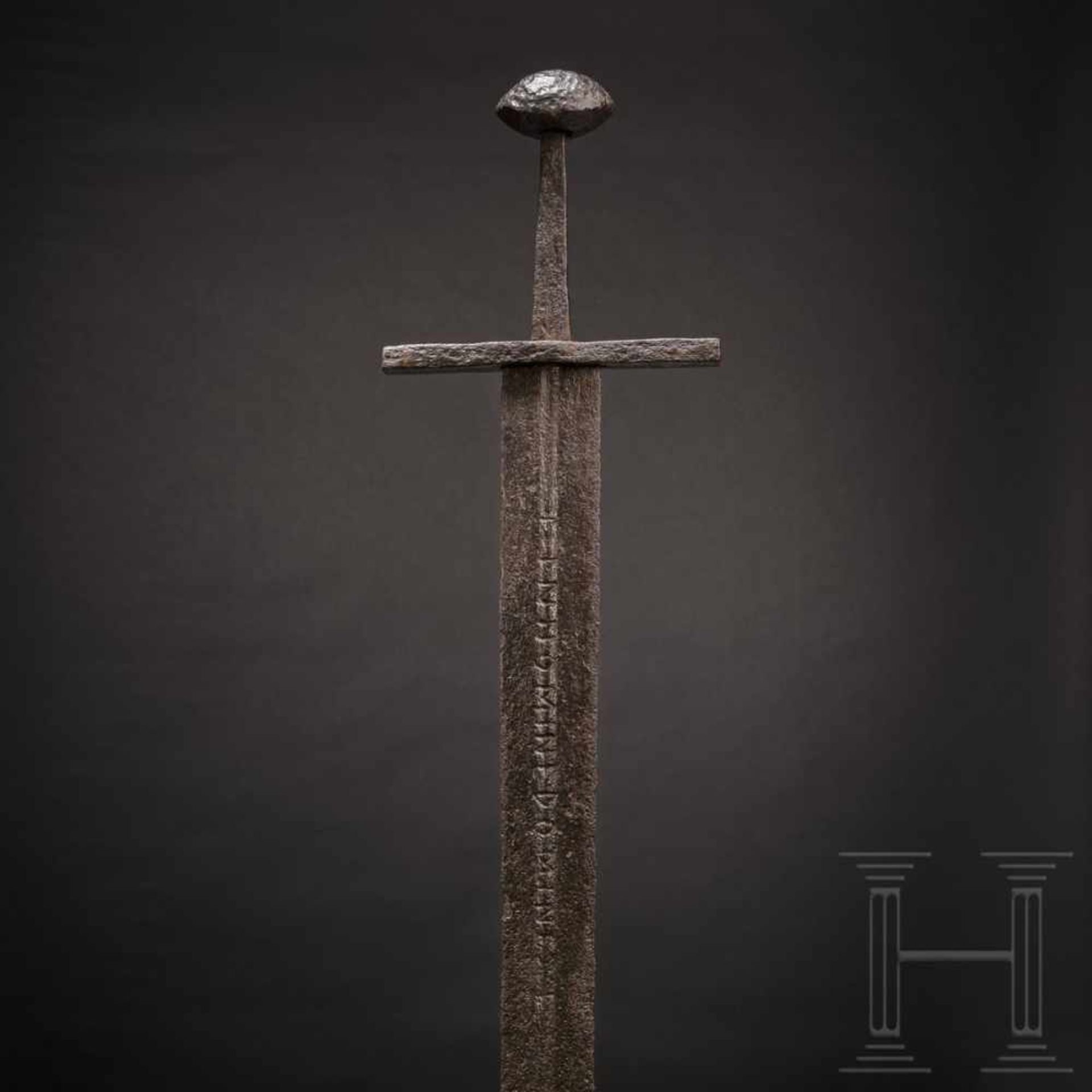 A German knightly sword, circa 1100 – 1150Sturdy, double-edged blade of lenticular cross-section.