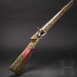 A long, Ottoman tüfek, 18th centurySmooth barrel in 15 mm calibre, a silver front sight and silver-