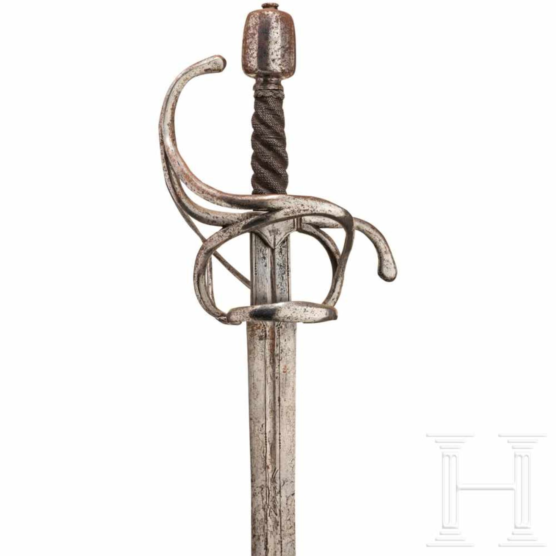 A German small-sword, circa 1600Breite, im unteren Drittel gekehlte, zweischneidige Klinge, darin - Bild 3 aus 5