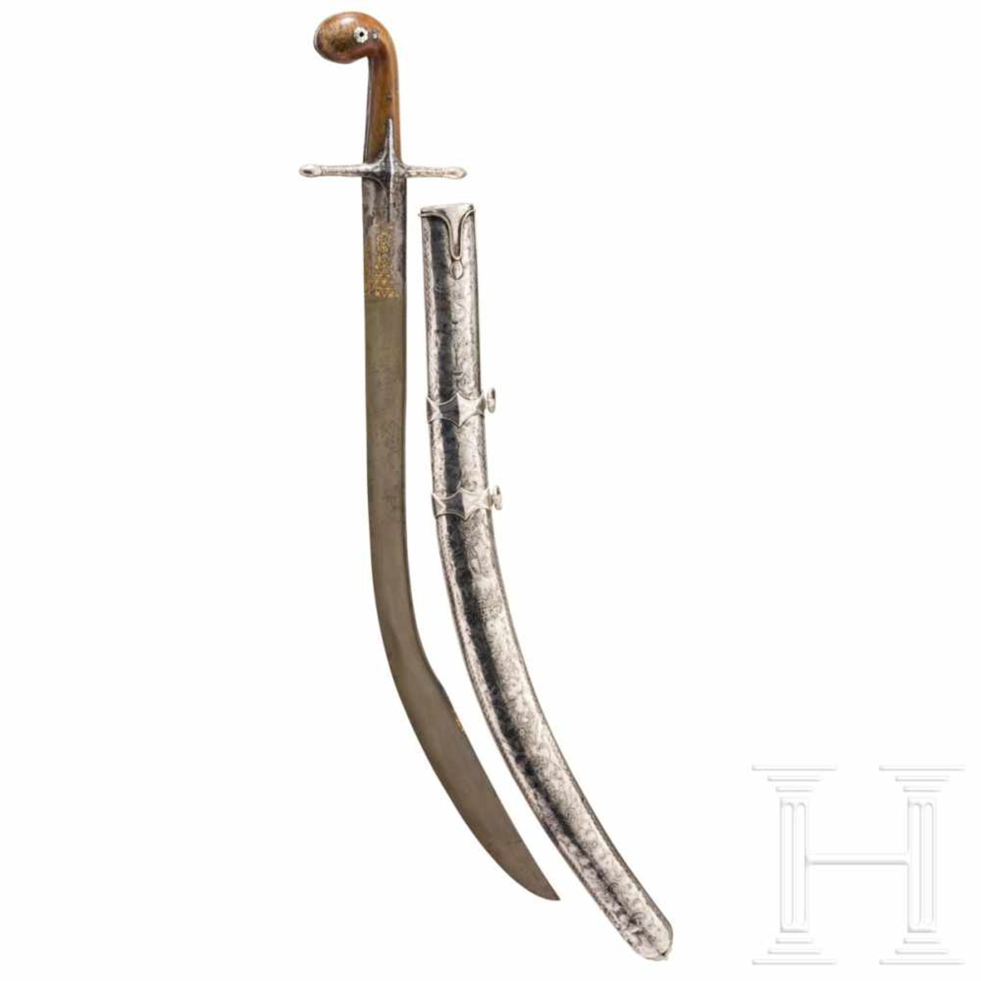 A distinguished Greek kilij with fine, nielloed silver mounting, Epirus, circa 1830The strongly