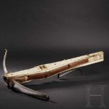 A German bone-inlaid Renaissance crossbow, dated 1562Heavy steel prod, a mark stamped on the