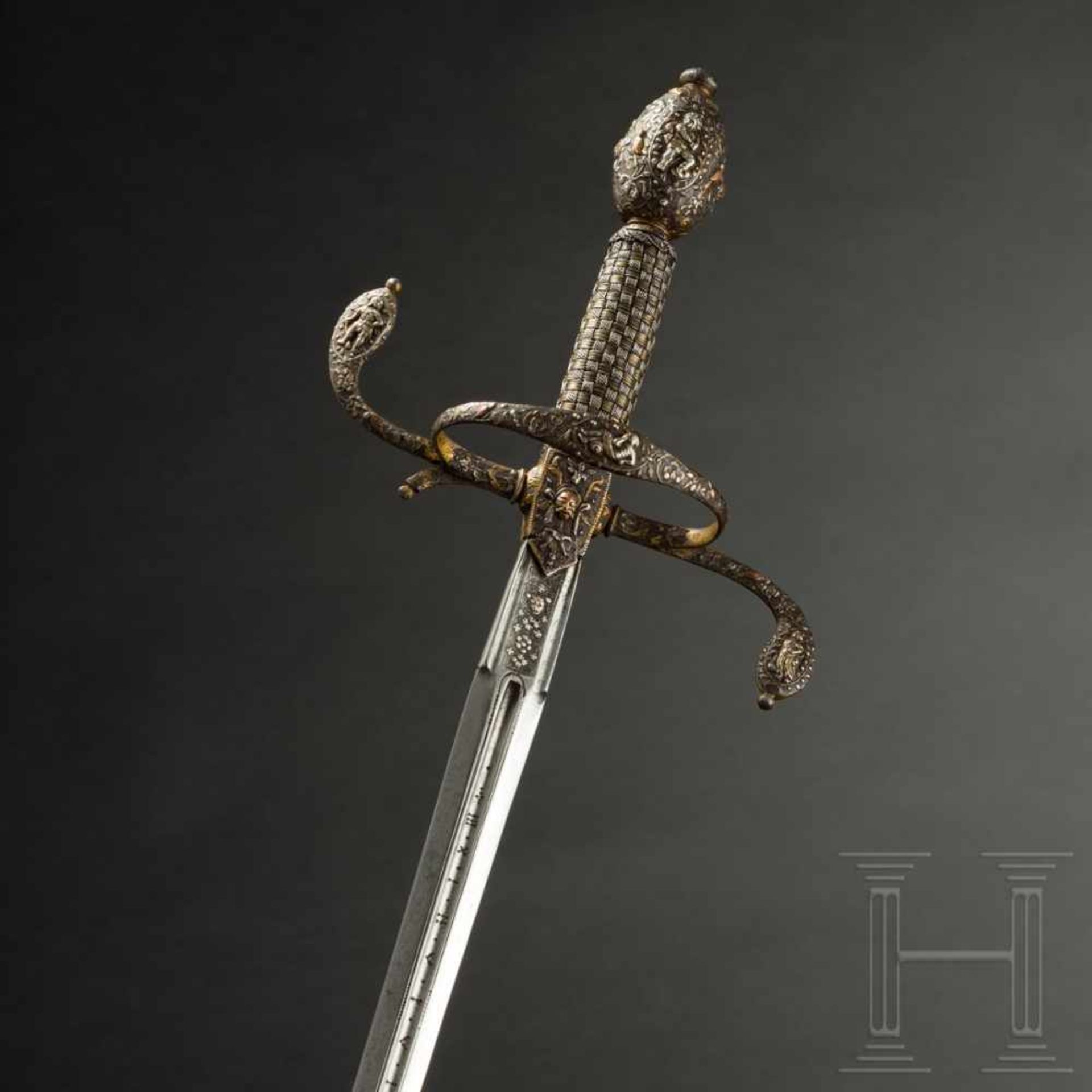 A significant German deluxe rapier, circa 1620The narrow, double-edged blade of flattened diamond