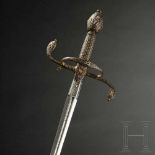 A significant German deluxe rapier, circa 1620The narrow, double-edged blade of flattened diamond