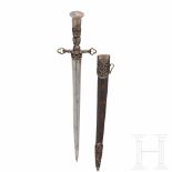 An English dagger with agate handle, historicism, 19th centurySpitz zulaufende Klinge mit beidseitig