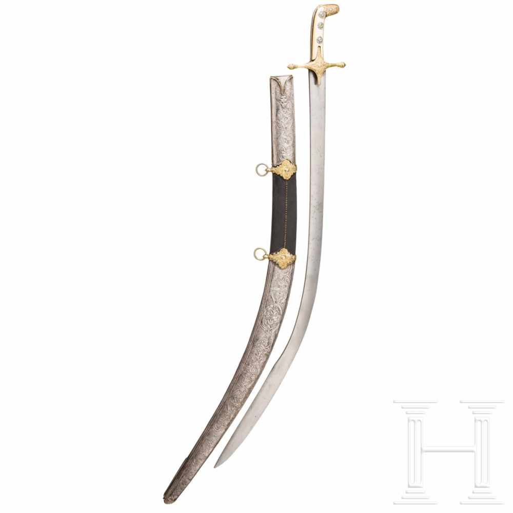 A Balkan Turkish silver-mounted, partially gilt kilij, set with turquoises, late 18th centuryThe - Image 2 of 6