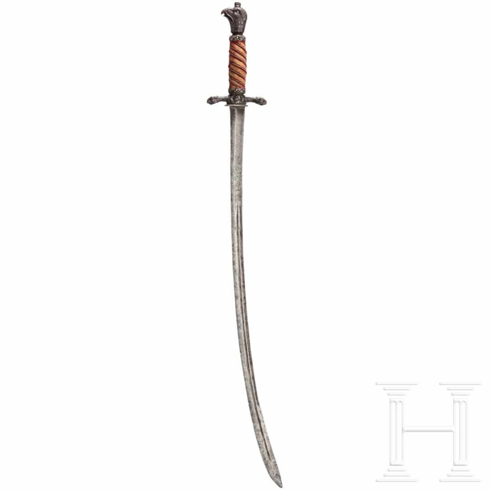 A silver-inlaid German hunting sabre, circa 1760Gekrümmte und beidseitig doppelt gekehlte