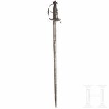 A German campaign sword, circa 1650Schlanke zweischneidige Klinge mit kurzen Hohlkehlen, darin