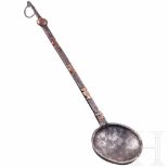 An Ottoman ceremonial ladle of a Janissary corps, dated 1696The oversized ladle made of wrought iron