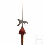 A German halberd, circa 1600A slim square stabbing blade. Crescent-shaped axe, the opposite side