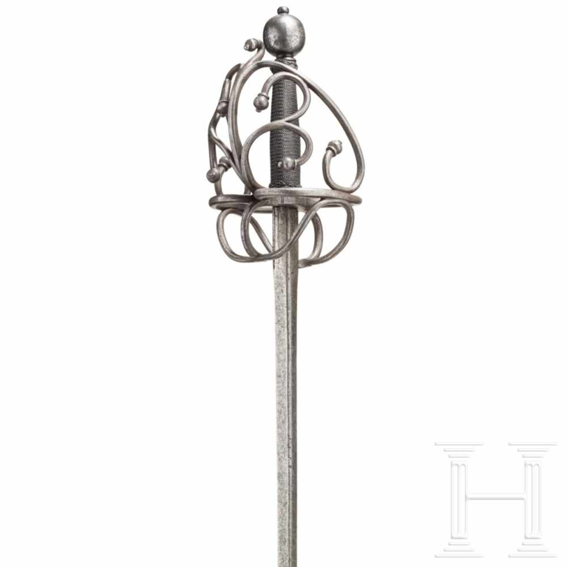 A southern German basket-hilt sword, circa 1560Schlanke zweischneidige Klinge mit linsenförmigem - Bild 4 aus 9
