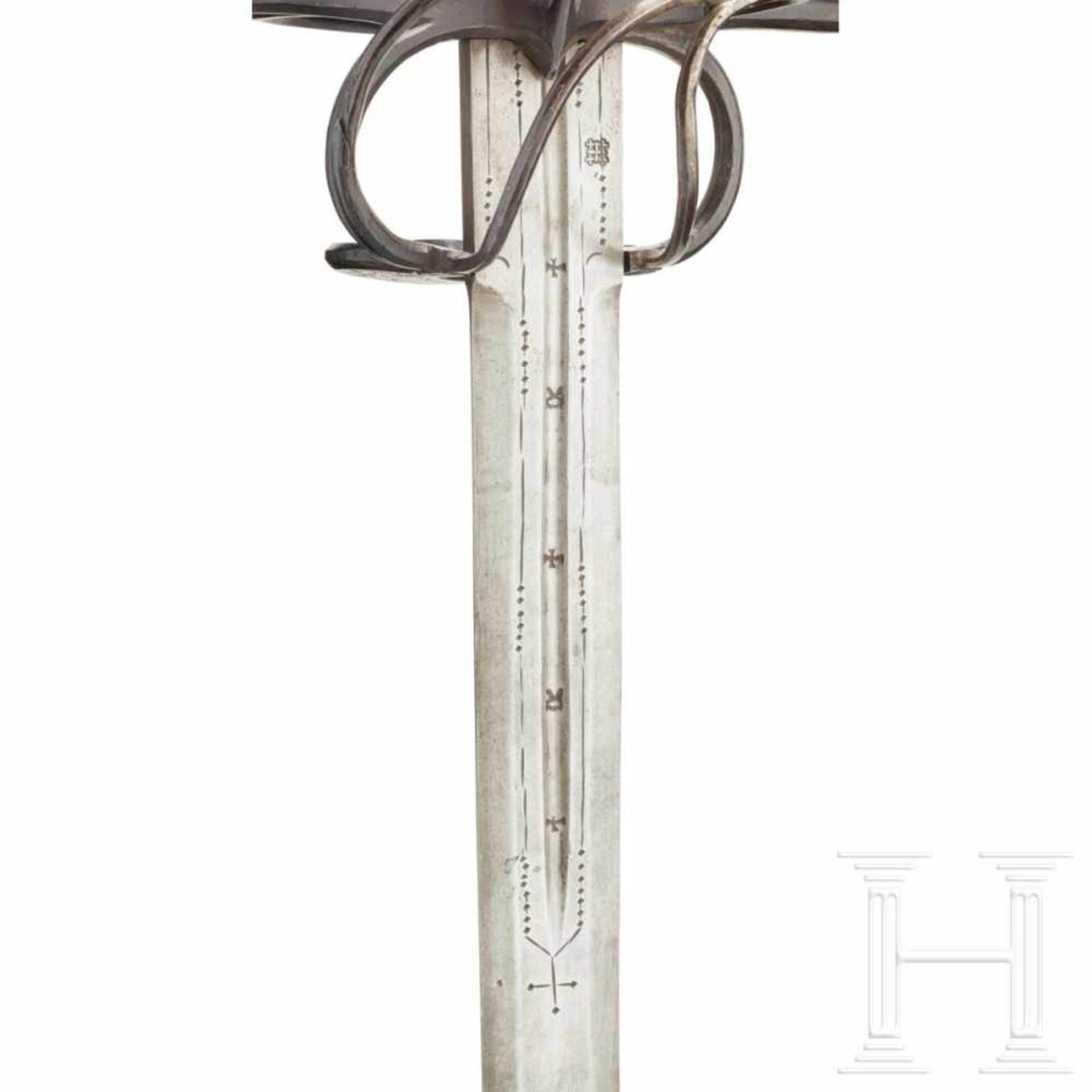 A German hand-and-a-half riding sword, circa 1570/80The double-edged blade of flattened hexagonal - Bild 9 aus 10