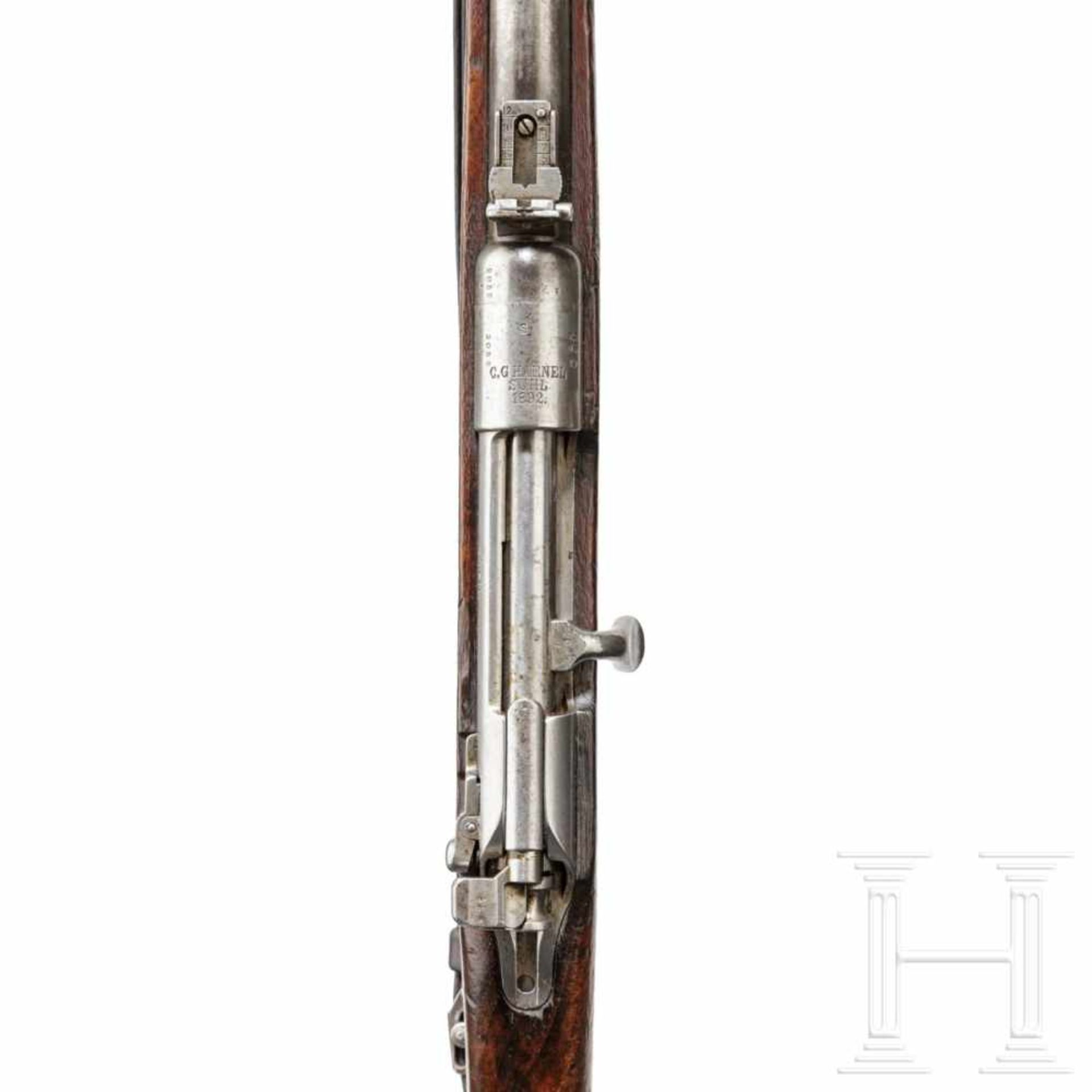 A carbine 88 by C.G. Haenel in Suhl, 1892Kal. 8x57 IS, Nr. 2052 i, nummerngleich inkl. Schrauben. - Bild 3 aus 3