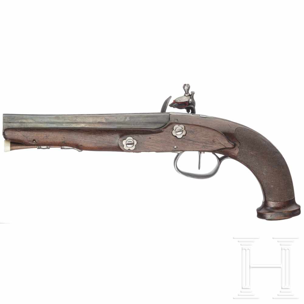 A flintlock pistol, Pfeuffer in Oberndorf, circa 1820Glatter, oktagonaler, leicht gestauchter, neu - Image 5 of 6