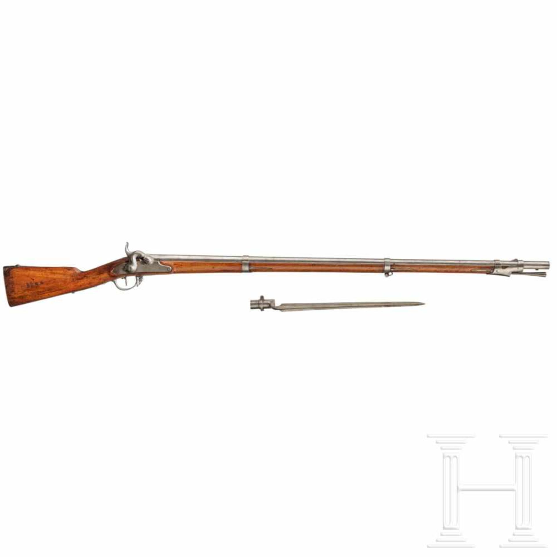 A Baden infantry musket M1813/40 U/MGlatter Lauf im Kaliber 17,5 mm, Korn hinter dem Oberring, Kimme