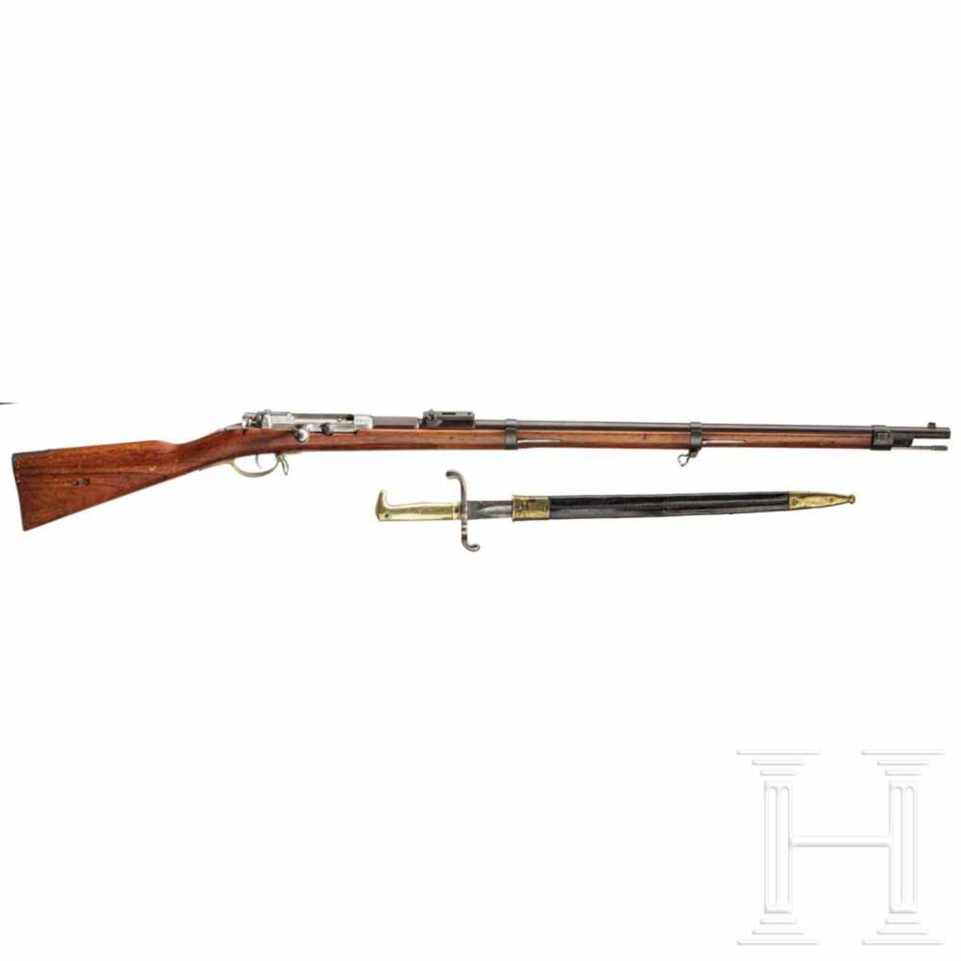 A M 1871 infantry rifle by Mauser Oberndorf with bayonet M 1871Kal. 11,15x60R, Nr. 4536 B,