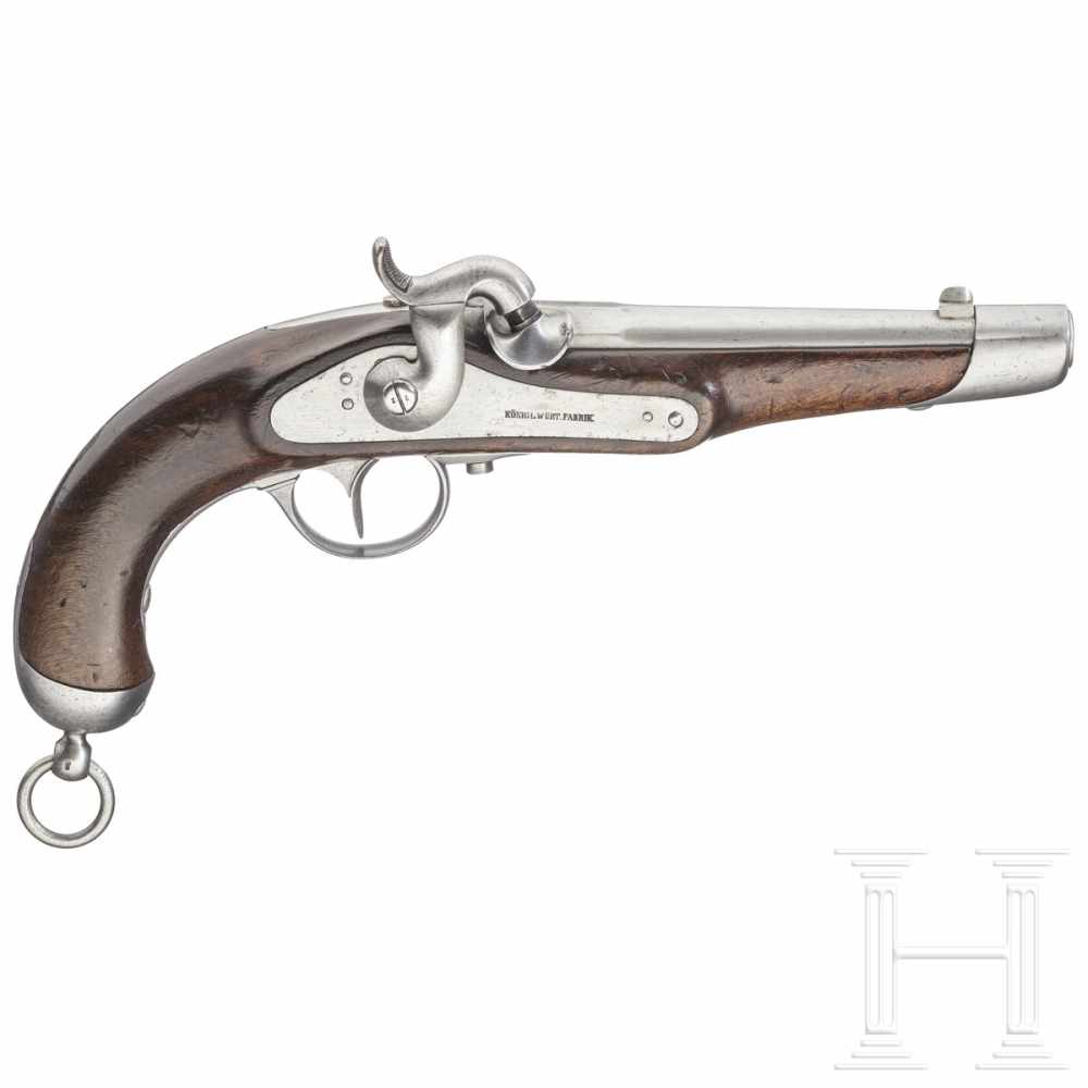 A Württemberg M 1862 cavalry pistol, Minié systemGezogener Lauf im Kaliber 14 mm, Seele fast