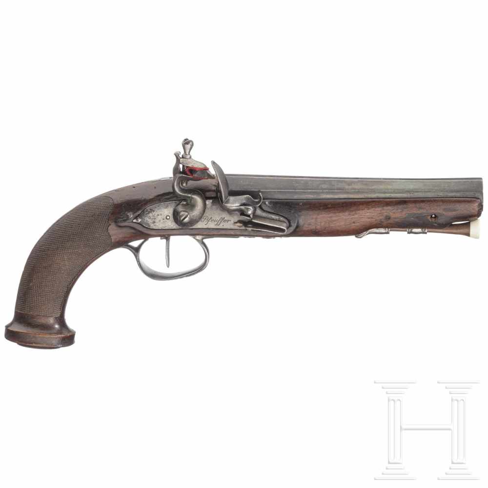 A flintlock pistol, Pfeuffer in Oberndorf, circa 1820Glatter, oktagonaler, leicht gestauchter, neu - Bild 4 aus 6