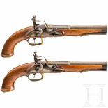 A pair of German flintlock pistols with silver and gold inlays, circa 1800Two-stage, smooth