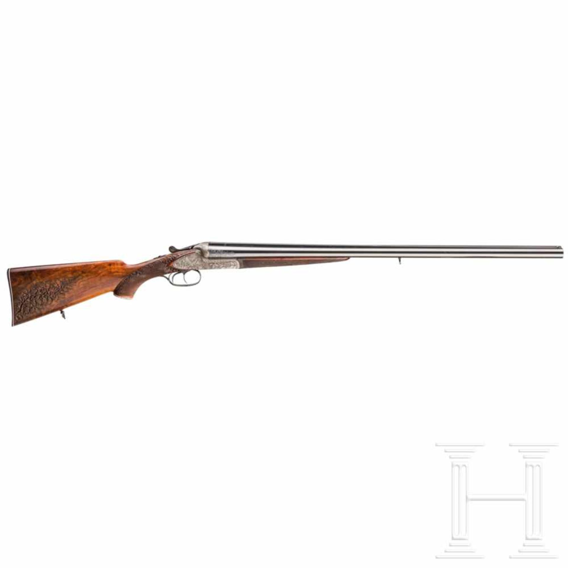 A side-by-side shotgun by Bühag in SuhlKal. 12/70, Nr. 39078. Spiegelblanke Läufe, Länge 72 cm,