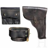 A holster and accessories for a Colt Kongsberg M 1914Tasche aus schwarzem Rindsleder, dazu Koppel