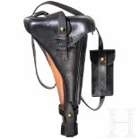 A holster and shoulder stock for an Artillery Luger, replicasHolster of black cow-hide marked "B.