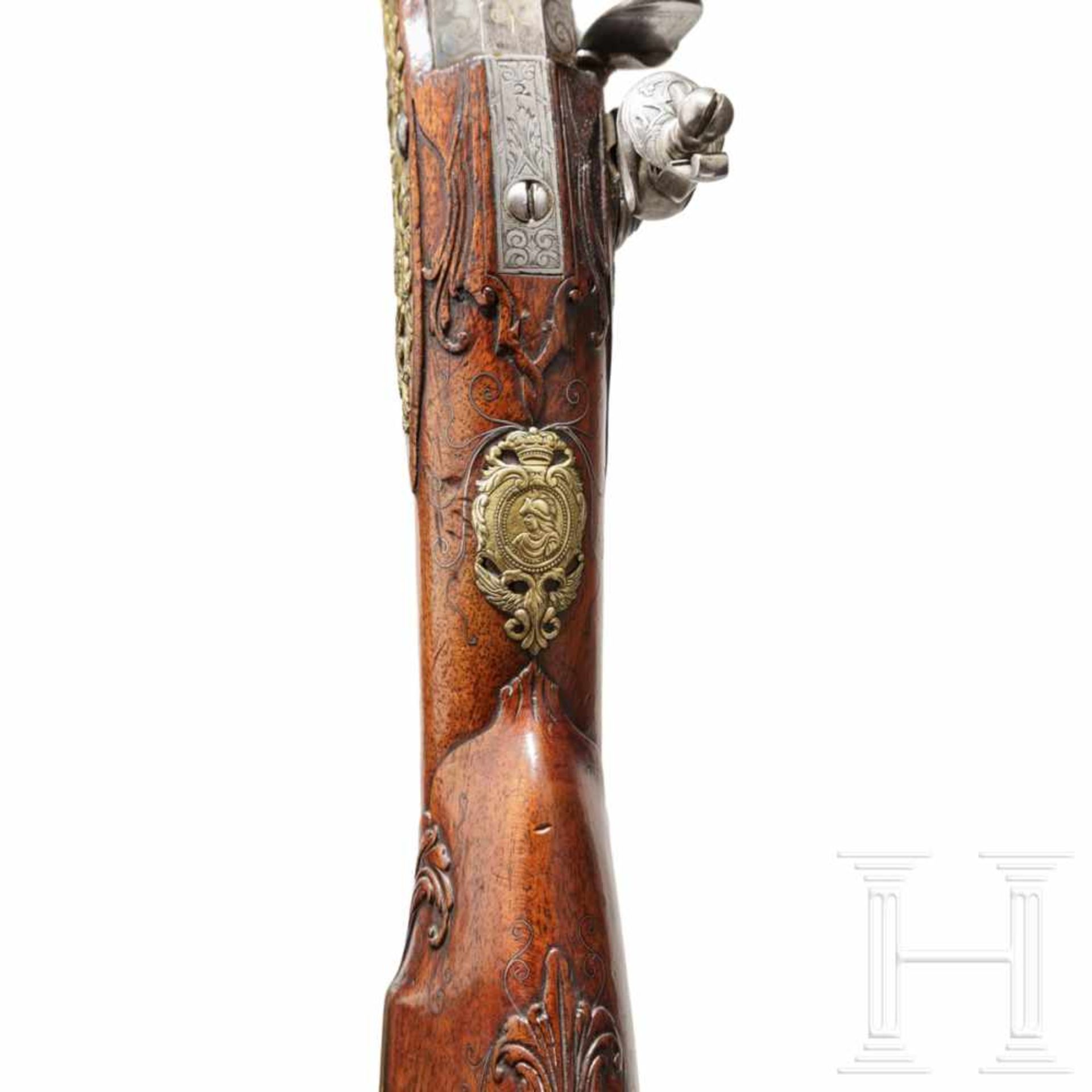 A deluxe flintlock rifle, Caspar Neureitter of Prague, circa 1730The octagonal barrel slightly - Bild 7 aus 10