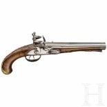 A French or Italian double-barelled flintlockpistol, ca. 1780Über den Kammern kanneliertes