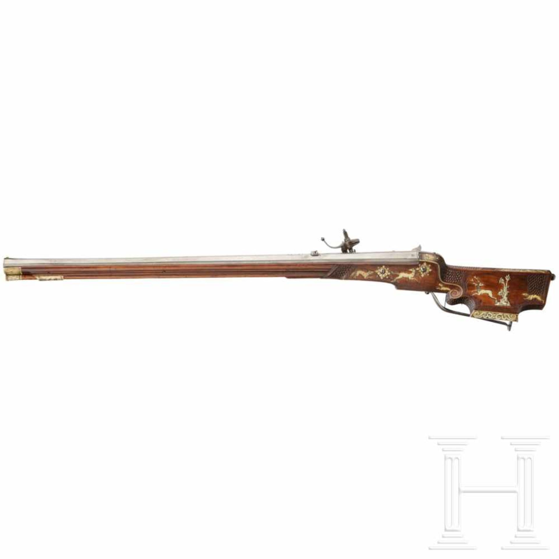 A South German wheellock rifle from the armoury of the princes of Salm-Reifferscheidt, dated 1649The - Bild 3 aus 10