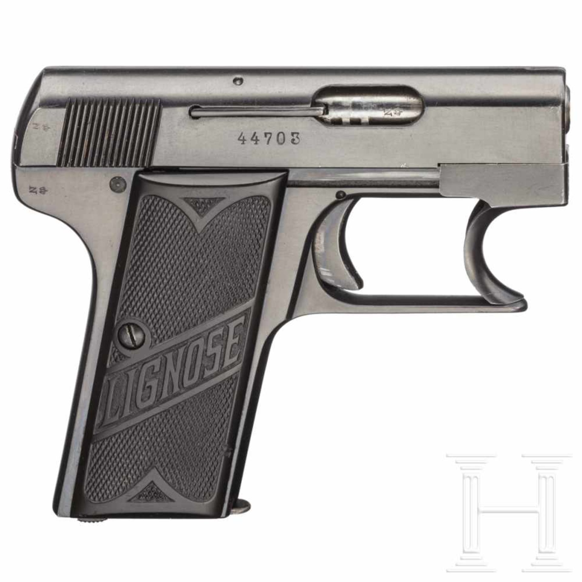 A Lignose M 3 A single-handed pistolKal. 6,35 mm Brown., Nr. 44703, nummerngleich. Blanker Lauf. - Bild 2 aus 2