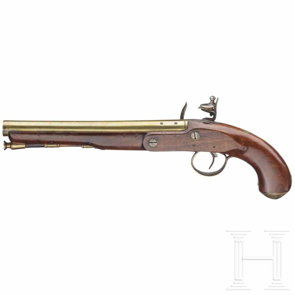A flintlock pistol by Phillips in London, ca. 1815/20Runder, glatter 250 mm Messinglauf im Kaliber - Image 2 of 6