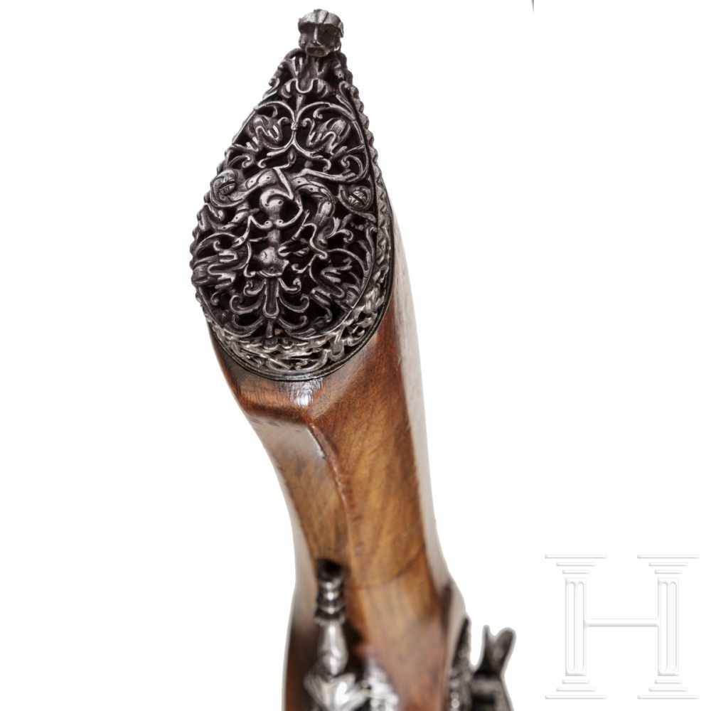 A luxurious Italian miquelet-rifle with chiselled decoration, Brescia, circa 1680Round barrel with - Image 10 of 11