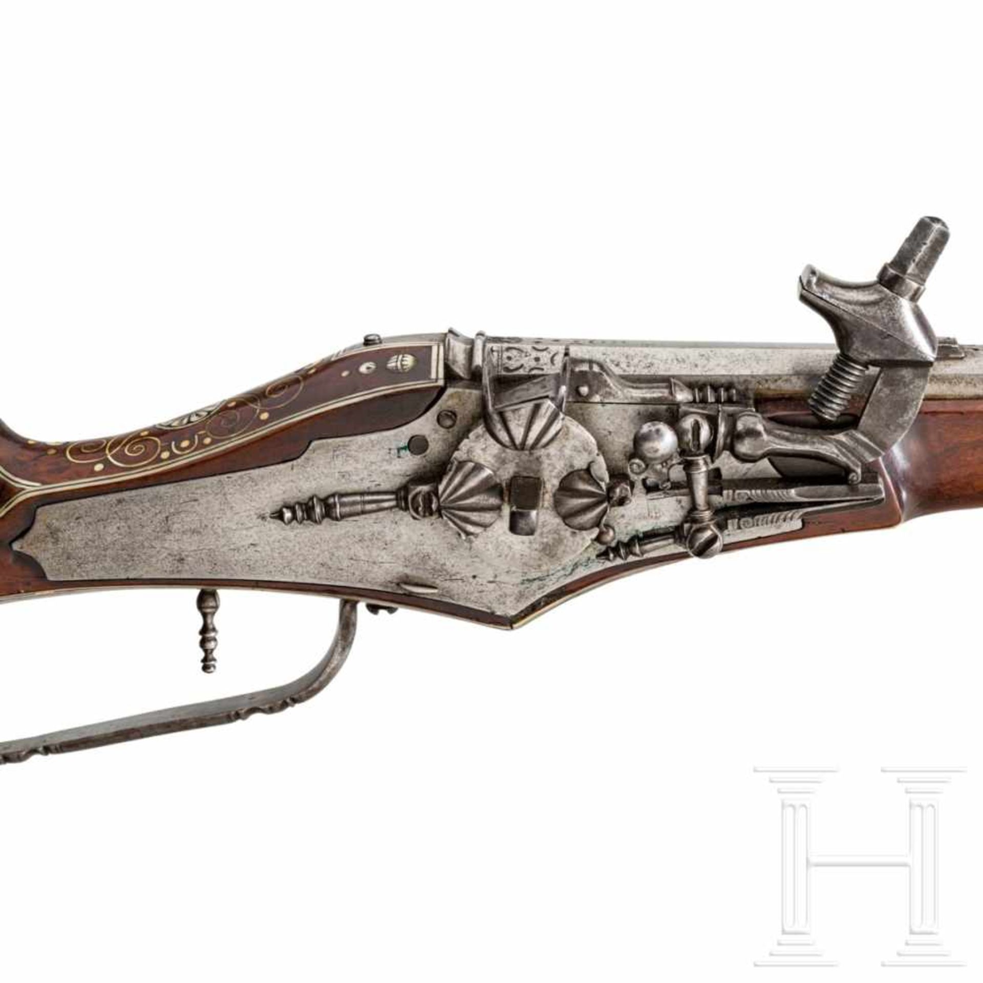 A southern German wheellock boy's carbine, presumably Nuremberg, circa 1610Slender octagonal - Bild 3 aus 8