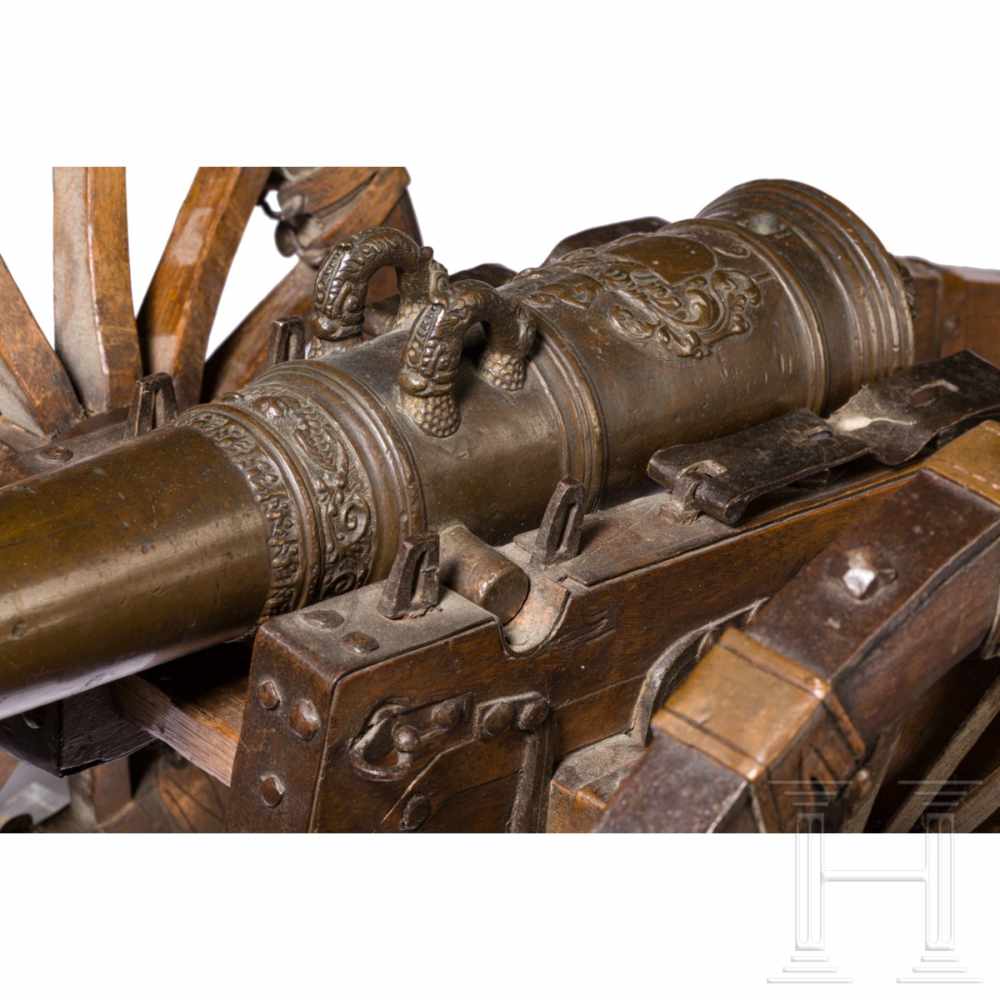 A model cannon with carriage, Nuremberg, dated 1650Multi-stepped bronze barrel with beautiful age - Image 6 of 7