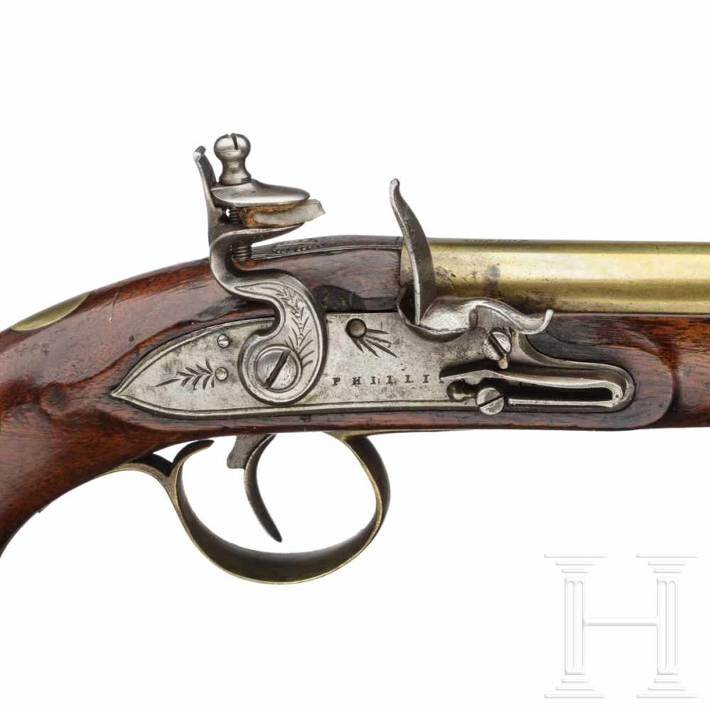 A flintlock pistol by Phillips in London, ca. 1815/20Runder, glatter 250 mm Messinglauf im Kaliber - Image 5 of 6