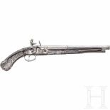 A chiselled flintlock pistol, Brescia, late 17th centuryTwo-stage barrel, with longitudinal