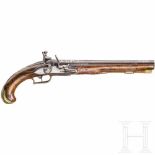 A silver-inlaid flintlock pistol, Ulrich Mäntz, Brunswick, ca. 1740Runder und glatter Damastlauf