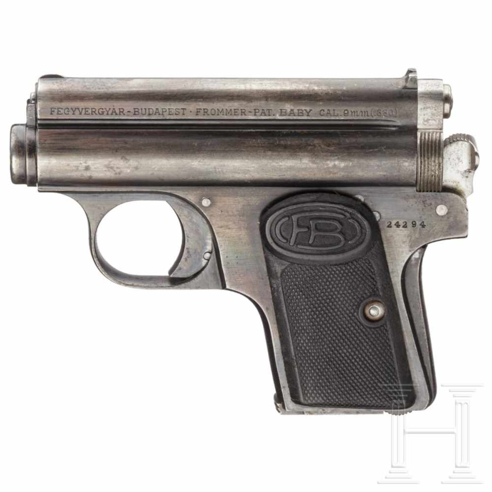 A Frommer M Baby cal. 9mm with holsterKal. 9 mm Brown. kurz, Nr. 24294, Blanker Lauf.