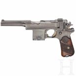 A Bergmann-Bayard M 1908Kal. 9 mm Bergmann, Nr. 16220, fast blanker Lauf. Siebenschüssig.