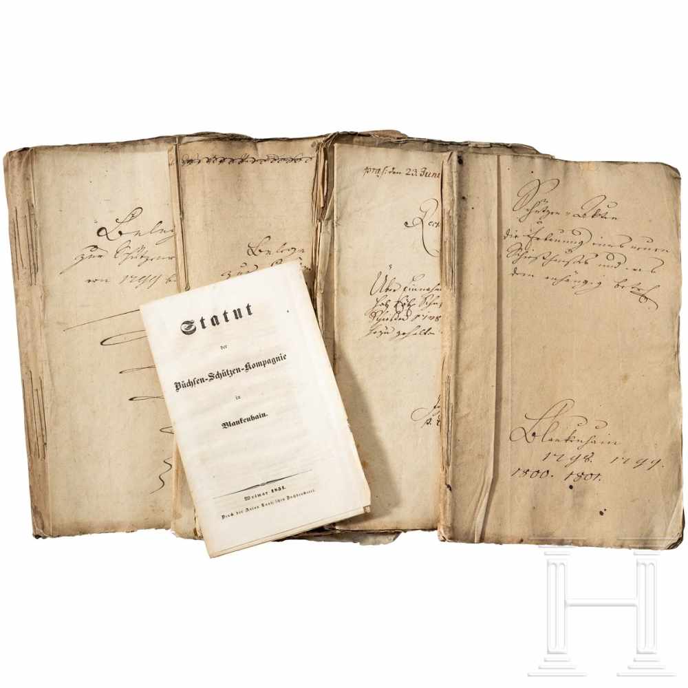 Documents of the riflemen's company Blankenhain, 1747 to 1801Vier Aktenbündel mit Belegen und