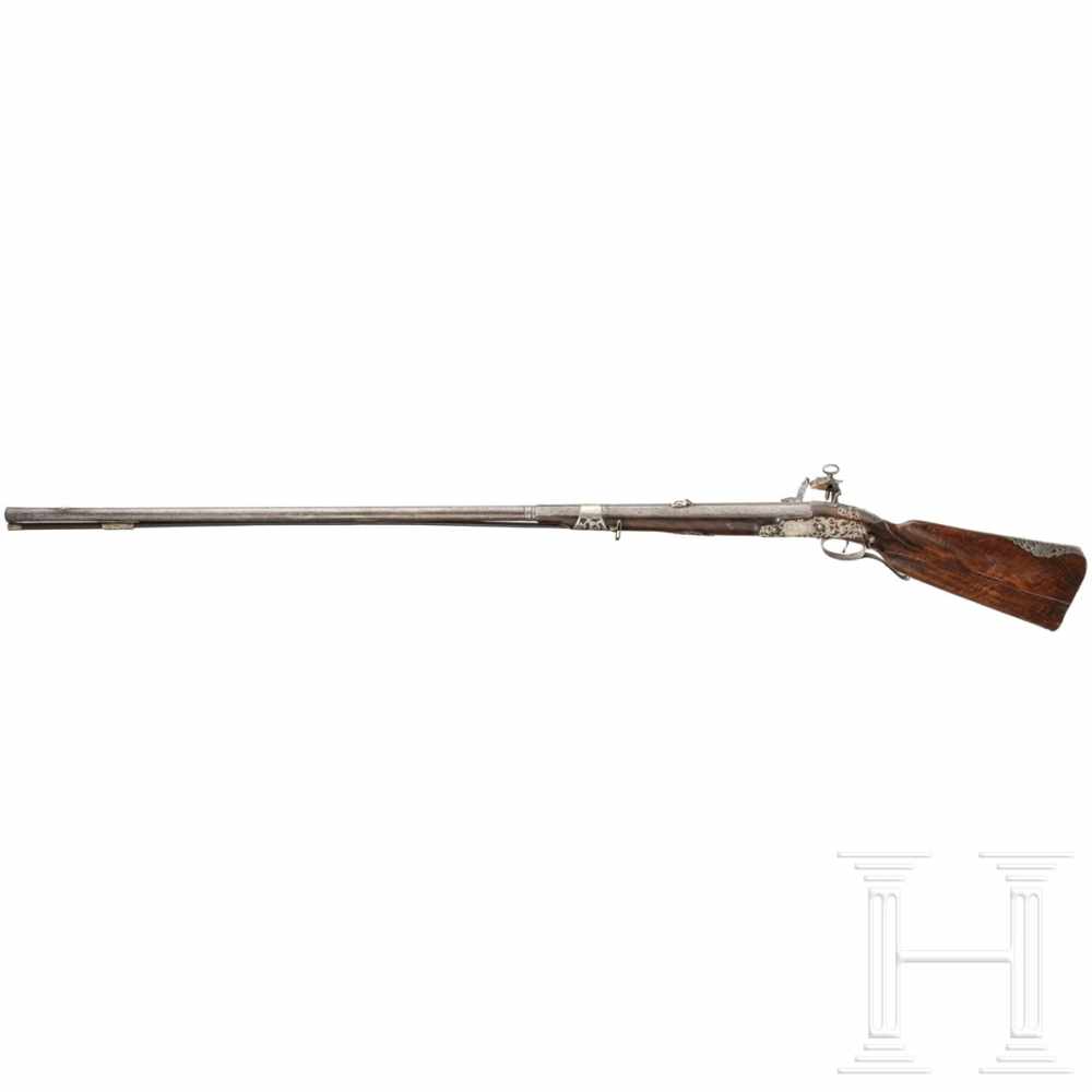 An Italian silver-mounted deluxe miquelet rifle, circa 1710/20Two-stage smooth-bore barrel, - Image 2 of 7